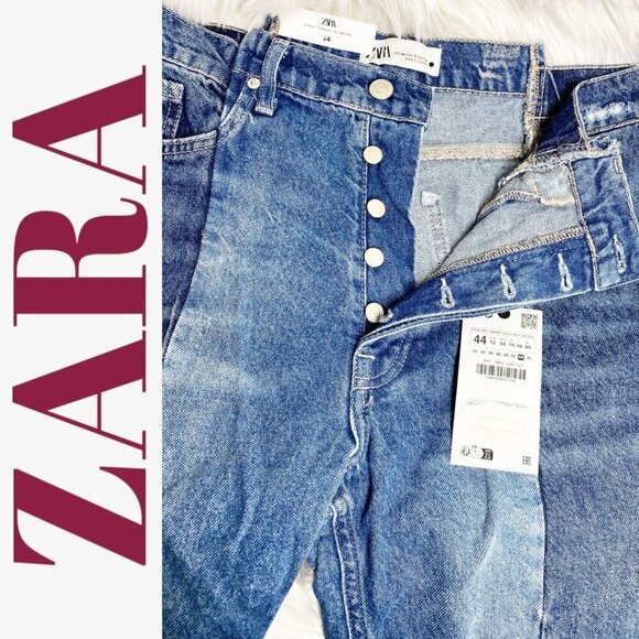 NWT ZARA CONTRAST 2-TONE CROPPED STRAIGHT LEG MID RISE, SIZE 12 - Picture 8 of 16